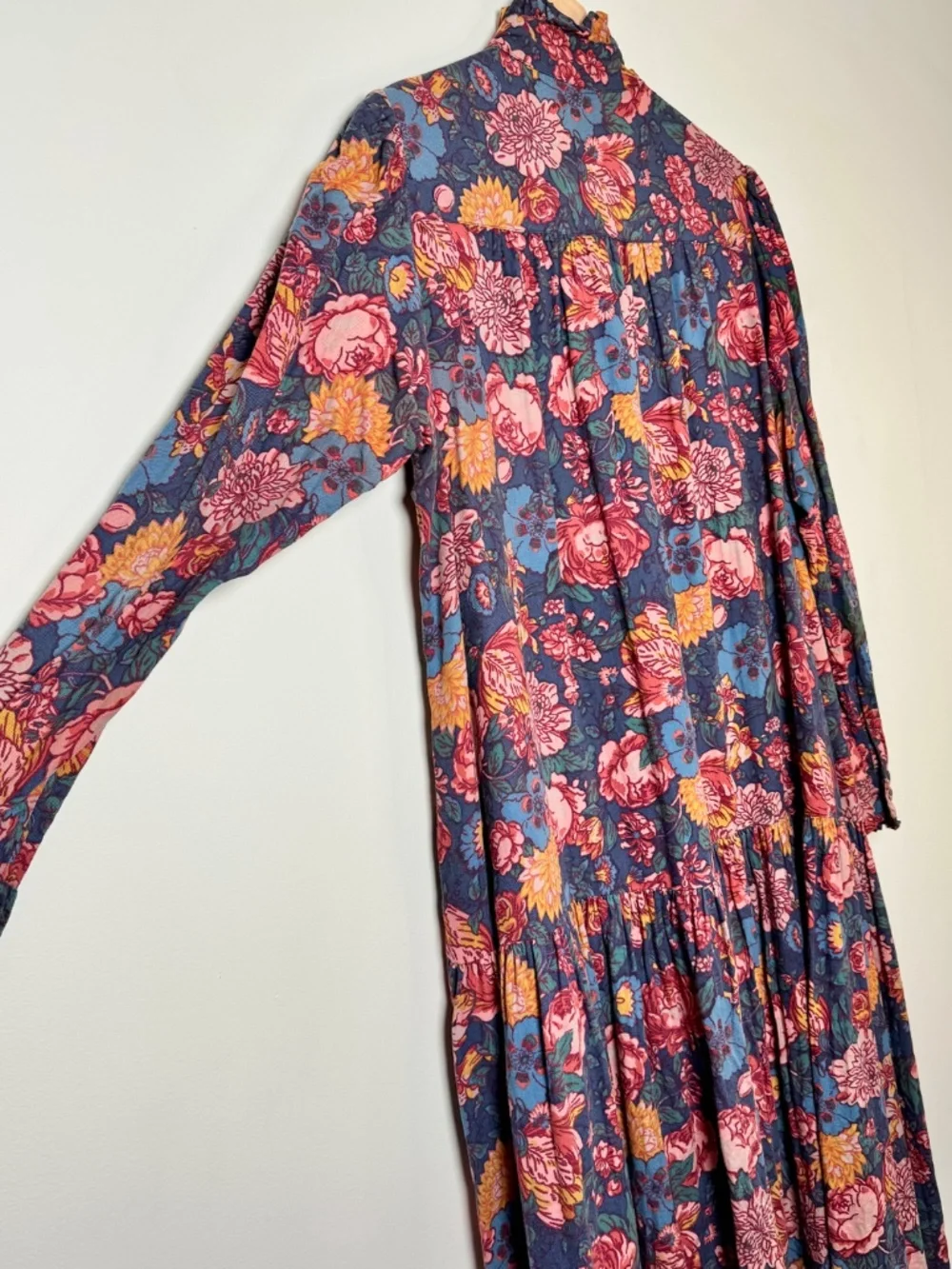 Vintage 80s Laura Ashley Navy Floral Maxi Dress Made in USA Sz L (12-14) - Picture 10 of 12